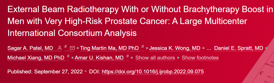 Int J Radiat Oncol Biol Phys：极高风险前列腺癌患者中，体外放射治疗伴或不伴近距离放疗的效果如何？