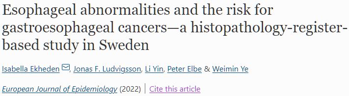 Eur J Epidemiol：与食管癌风险升高密切相关的的食管病变
