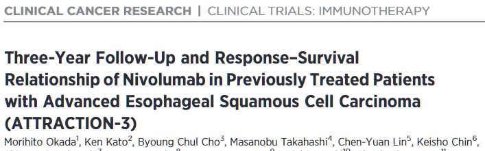 Clin Cancer Res：晚期食管癌采用纳武单抗二线治疗的长期预后