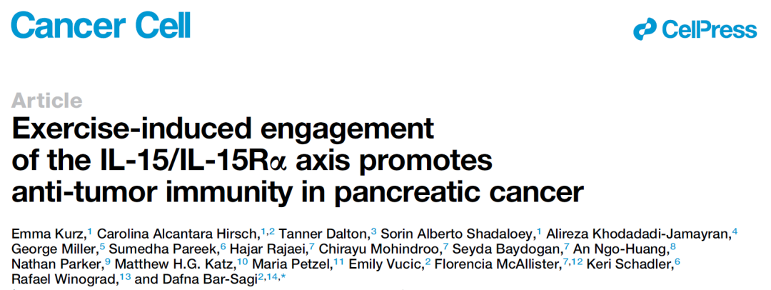 Cancer Cell：有氧运动可重编程免疫系统，增强胰腺癌抗肿瘤免疫