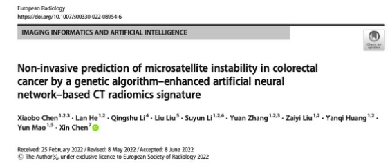 European Radiology：基于CT放射组学特征的结直肠癌无创预测