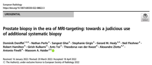 European Radiology：前列腺活检在核磁共振靶向治疗时代中的应用