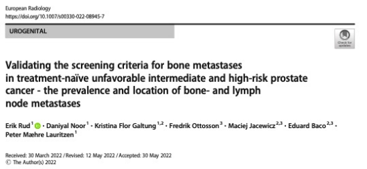 European Radiology：前列腺癌骨转移的影像学筛查价值