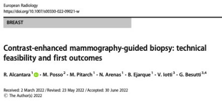 European Radiology：增强乳腺钼靶引导下活检技术的临床价值及应用