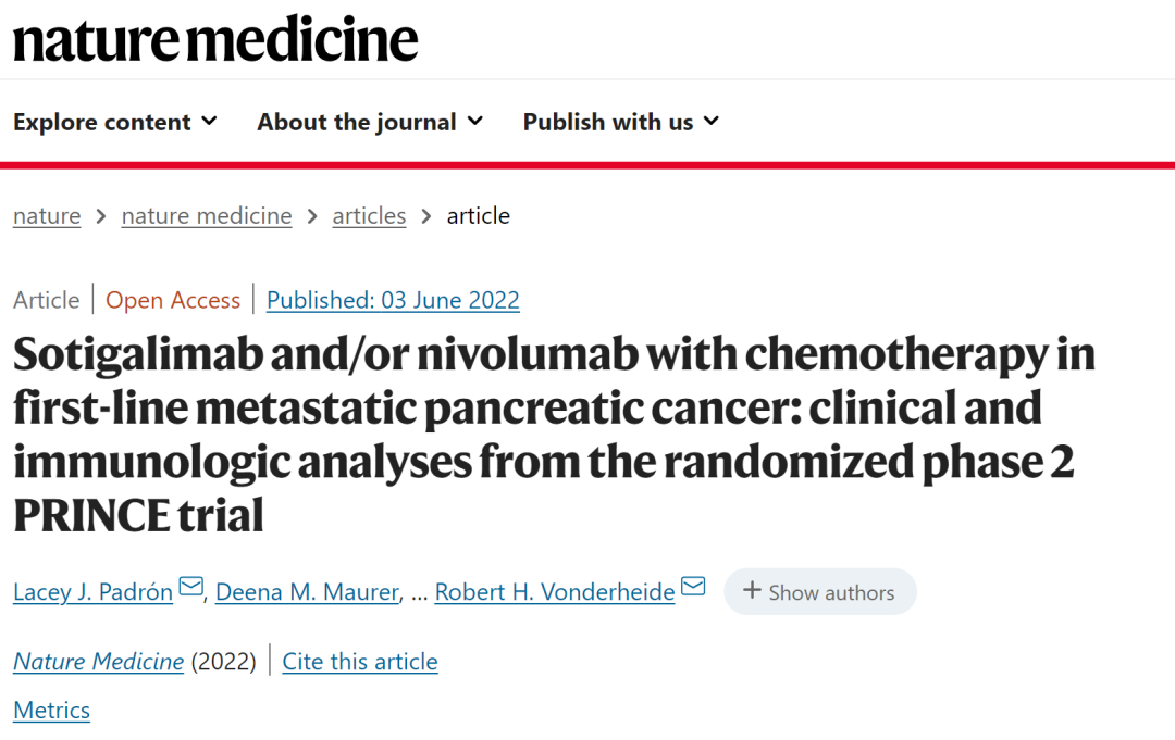 Nat Med：胰腺癌免疫联合疗法，一年生存率增加近65%！