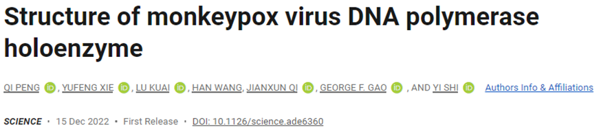 Science：我国科学家揭示猴痘病毒DNA聚合酶的全酶结构
